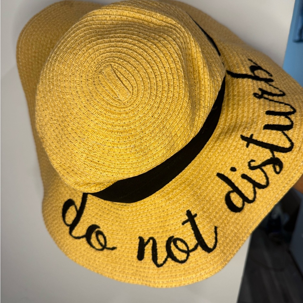 Yellow and Black Sun Hat with Embroidered Message